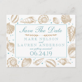 Carte Postale Faire-part Seashells Nautical Beach Wedding | Réservez la dat