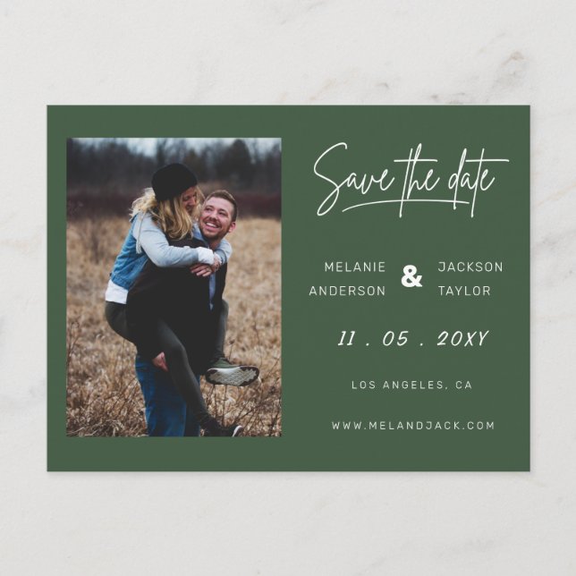 Carte Postale Faire-part Semis Vert Simple Photo Enregistrer La Date (Devant)