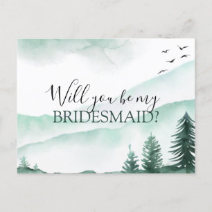 Carte Postale Faire-part Serez-Vous Bridesmaid Rustic Mountains Aquarelle