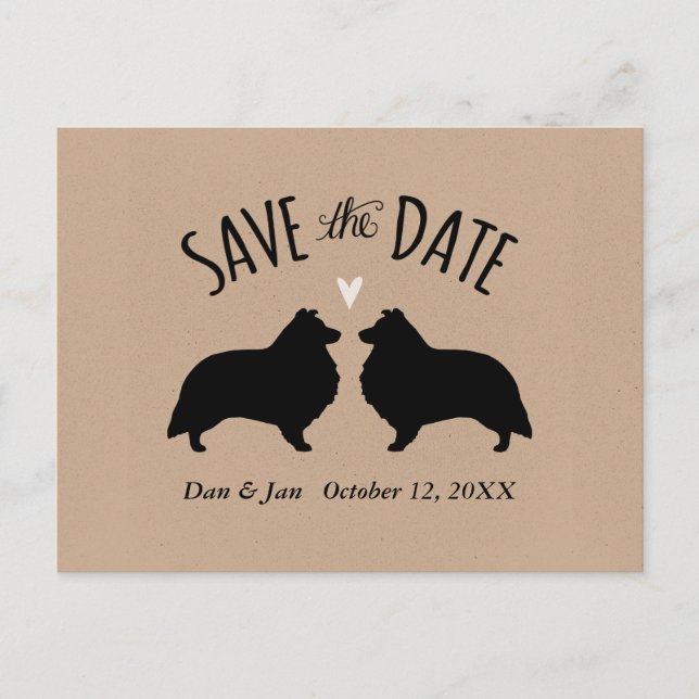 Carte Postale Faire-part Shetland Sheepdogs mariage Enregistrer la date (Devant)