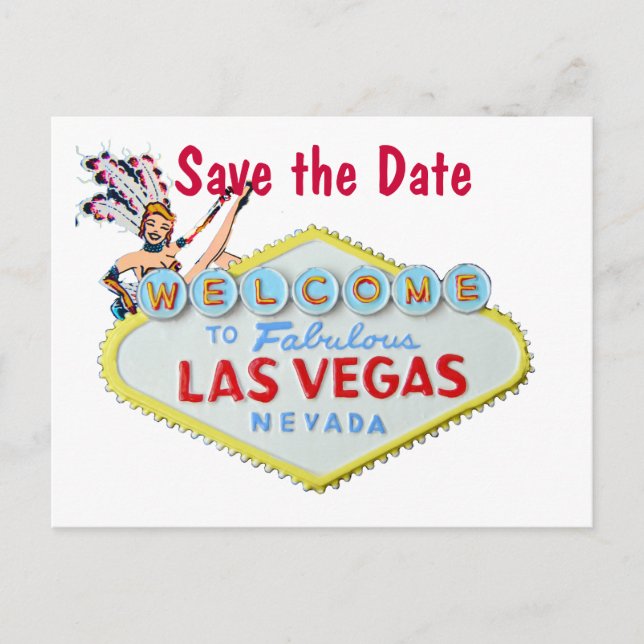 Carte Postale Faire-part Signe Mariage Las Vegas avec Showgirl (Devant)