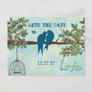 Carte Postale Faire-part Silhouette Inséparables Bird Cage Tree Enregistrer