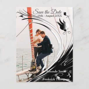 Carte Postale Faire-part Silhouette noire moderne élégante sur Marbre blanc
