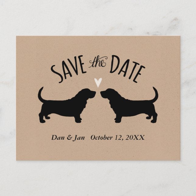 Carte Postale Faire-part Silhouettes de Basset Hound Mariage Économisez la  (Devant)