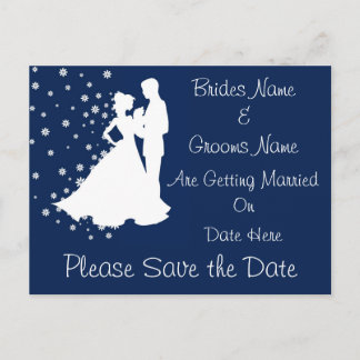 Carte Postale Faire-part Silhouettes Navy Blue Wedding Sauvez La Date