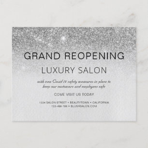 Carte Postale Faire-part Silver Grand Réouverture Parties scintillant Luxe 