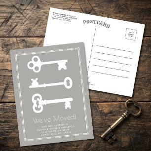 Carte Postale Faire-part Simple Annonce de Déménagement Gris Minimal Clé