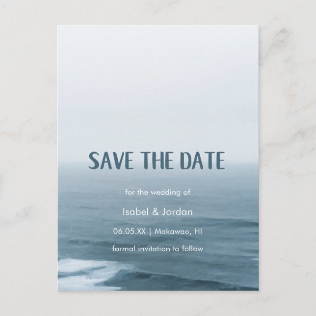 Carte Postale Faire-part Simple Art Waves Beach Wedding Enregistrer la date (Devant)