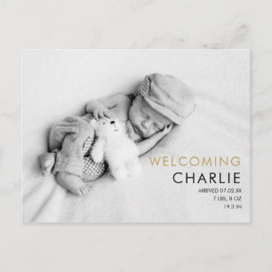 Carte Postale Faire-part Simple bébé photo moderne Gold Love Hearts naissan