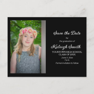 Carte Postale Faire-part Simple Black Graduation Enregistrer la date