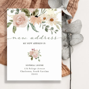 Carte Postale Faire-part Simple Boho Floral Neutre Annonce de déménagemen