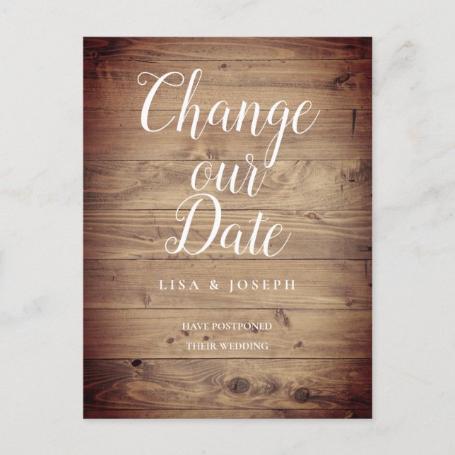 Carte Postale Faire-part Simple Bois Rustique Report de Date (Devant)