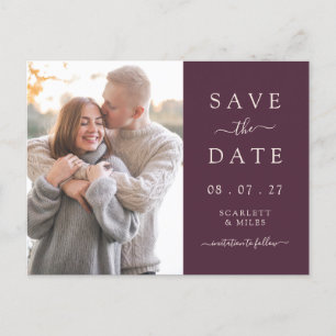 Carte Postale Faire-part Simple Burgundy Photo Enregistrer Le Mariage Date