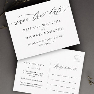 Carte Postale Faire-part Simple Calligraphie Moderne Mariage Sauvegarder No