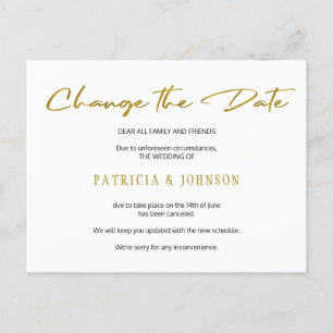 Carte Postale Faire-part Simple changement de date de mariage en paillettes