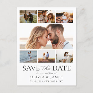 Carte Postale Faire-part Simple Collage Photo Moderne Mariage Enregistrer l