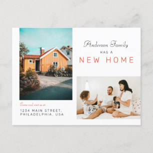 Carte Postale Faire-part Simple Deux Familles Photo Nouvelle Maison Déménag