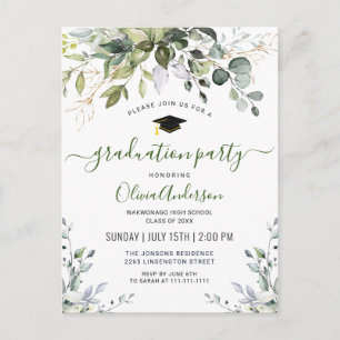 Carte Postale Faire-part Simple Elegant Eucalyptus Graduation Party