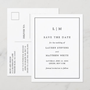 Carte Postale Faire-part Simple Élégant Mariage Blanc Noir Enregistrer la D