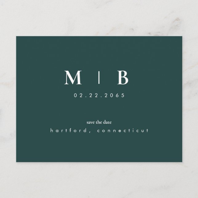 Carte Postale Faire-part Simple & Élégant Monogramme Émeraude Save the Date (Devant)