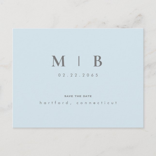 Carte Postale Faire-part Simple et élégant monogramme ciel Save the Date (Devant)