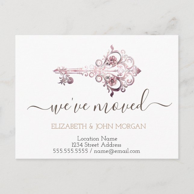 Carte Postale Faire-part Simple I've Moved Floral Key New Address (Devant)