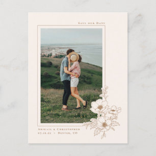 Carte Postale Faire-part Simple ivoire or Anémone Art Floral Enregistrer la