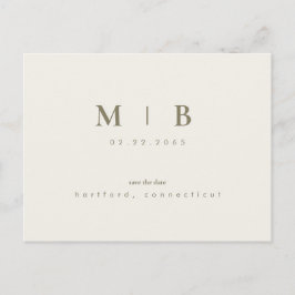 Carte Postale Faire-part Simple lisse crème Monogramme Enregistrer le Maria