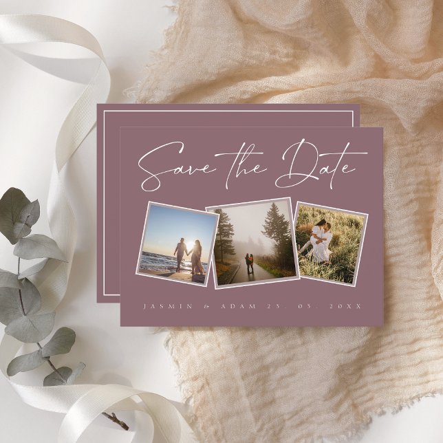 Carte Postale Faire-part Simple Mariage Photo Save the Date Violet Prune (Créateur téléchargé)