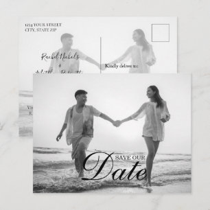 Carte Postale Faire-part Simple Modern Script superposition photo Enregistr