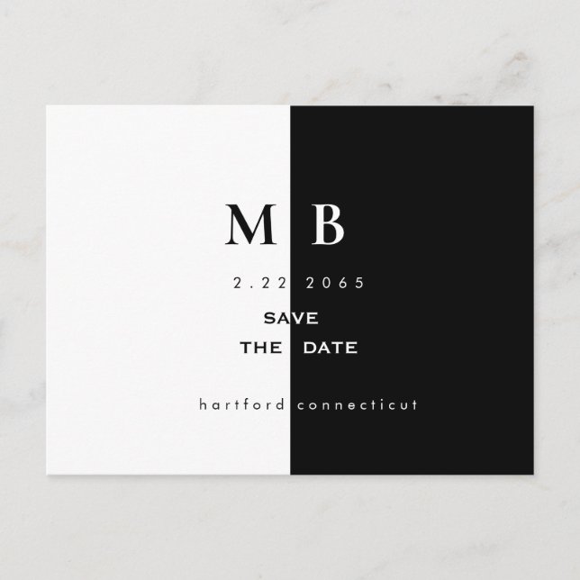 Carte Postale Faire-part Simple moderne B/W Monogramme Mariage Enregistrer  (Devant)