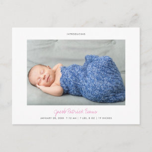 Carte Postale Faire-part Simple moderne Custom Pink Script Baby Girl Birth
