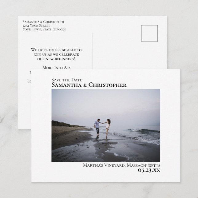 Carte Postale Faire-part Simple Moderne Mariage Minimaliste Photo de sauveg (Devant / Derrière)