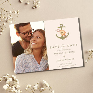 Carte Postale Faire-part Simple Naïf Bohème Floral Mariage Enregistrer la D