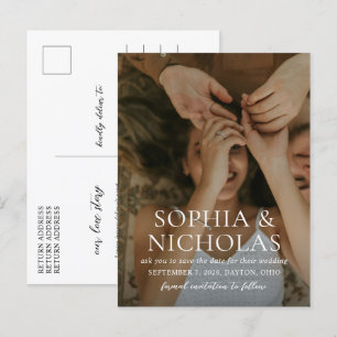 Carte Postale Faire-part Simple Photo de Mariage Noir et Blanc Enregistrer