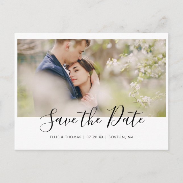 Carte Postale Faire-part Simple photo de script moderne (Devant)