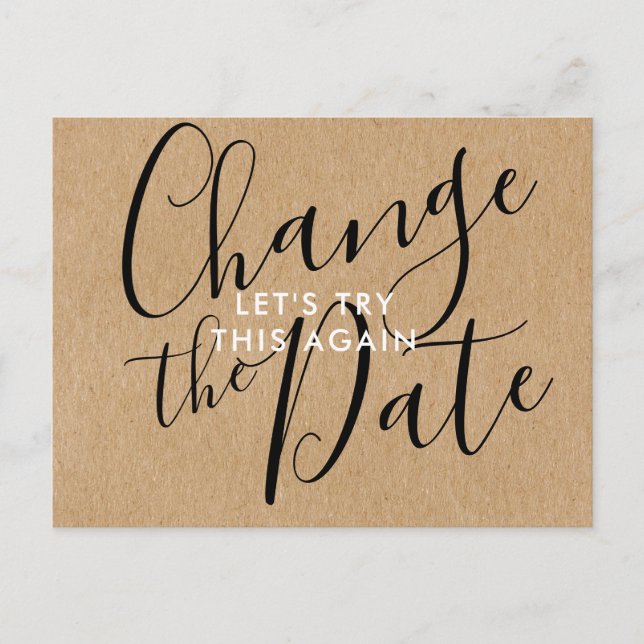 Carte Postale Faire-part Simple Rustique Changement de Date Reporté Annulé (Devant)