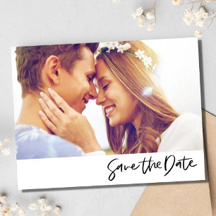 Carte Postale Faire-part Simple Script Photo Wedding Enregistrer la date