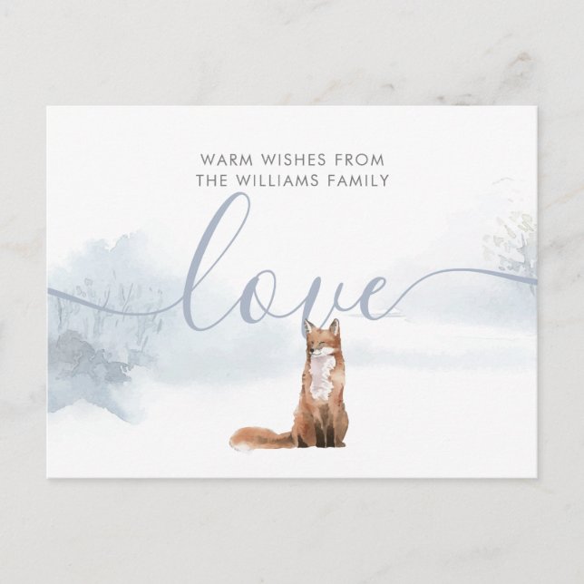 Carte Postale Faire-part Simple Script Winter Fox Noël (Devant)