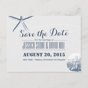 Carte Postale Faire-part Simple Starfish & Sand Dollar Enregistrer la date