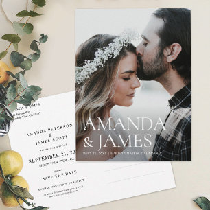 Carte Postale Faire-part Simple Style Enregistrer la date Mariage photo