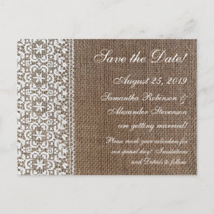 Carte Postale Faire-part Simple Toile de Jute et Dentelle