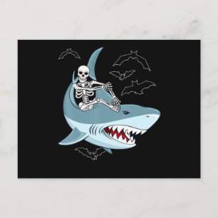 Carte Postale Faire-part Skeleton équitation requin Drôle cadeaux d'Hallowe