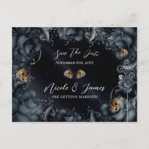 Carte Postale Faire-part Smoky Gris Bleu Rose Crânes Gothique Enregistrer L