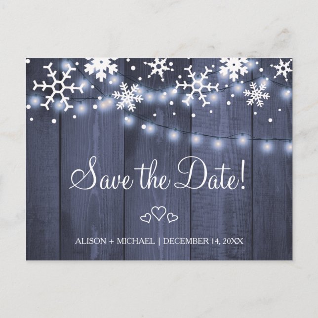 Carte Postale Faire-part Snowflakes rustique phares suspendus mariage enreg (Devant)