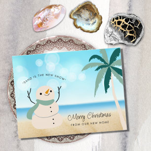 Carte Postale Faire-part Snowman Palm Tree sur la plage Nouveau Accueil