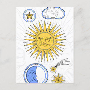 Carte Postale Faire-part Soleil et Lune Vintage