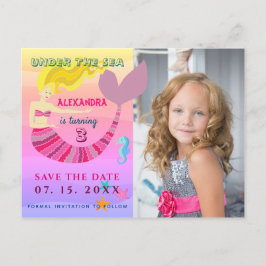 Carte Postale Faire-part Sous La Mer Rose Sirène Anniversaire Enregistrer L
