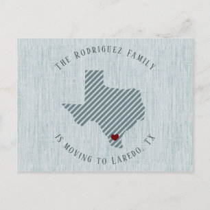 Carte Postale Faire-part South Texas Blue Linen et Heart Texas Moving