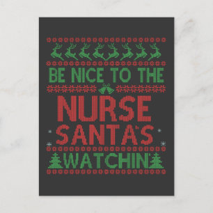 Carte Postale Faire-part Soyez gentil avec l'infirmière Père Noël en train